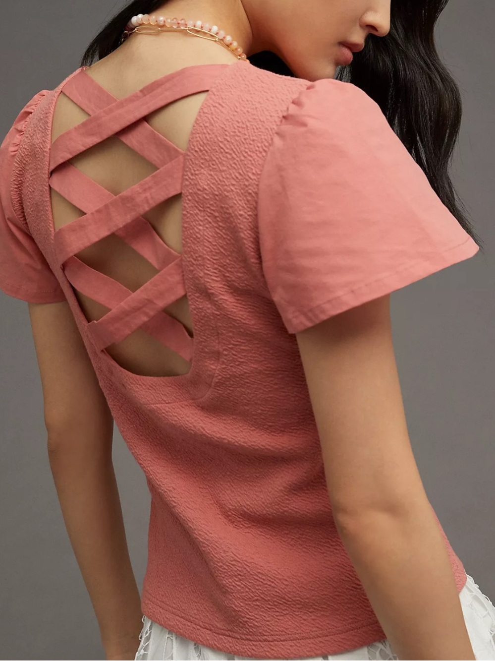 By Anthropologie Lace-Up Flutter Top XXS